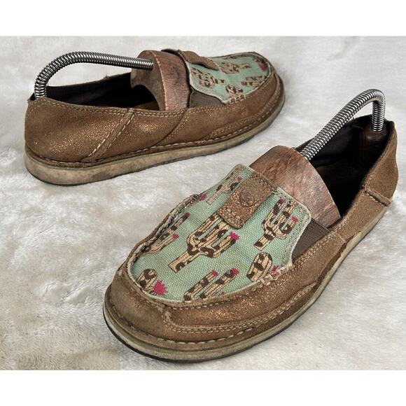 Ariat Brown Metallic Turquoise Cactus Cruiser Slip-On Casual Leather Shoes US 8B - Picture 1 of 7